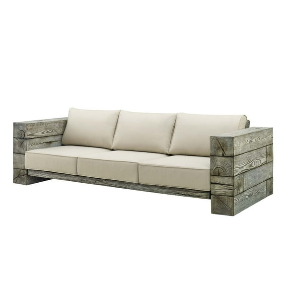 Contemporary Modern Urban Designer Outdoor Patio Balcony Garden Furniture Lounge Sofa, Faux Simulate Wood, Beige