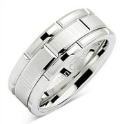 Tungsten Rings for Men Wedding Band White Gold Brick Pattern Rhodium Plated Size 6-16 (Tungsten, 8)