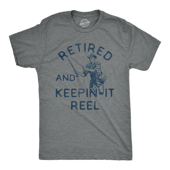 Mens Retired and Keepin It Reel T Shirt Funny Fishing Grandpa Graphic Novelty Tee (Dark Heather Grey) - S