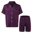 thumbnail image 4 of Uooqdmx Mens Pajamas Set Lounge Sets for Men Plain Satin Sleepwear Soft Smooth Short Sleeve Short Pant Sleepwear Man with Pockets Two Pajamas Soft Pajamas Purple S, 4 of 5