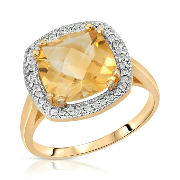 Galaxy Gold 14K Solid Yellow Gold Cushion Cut 3.8 CTW Ring with Natural Diamonds and Natural Citrine (9.0)