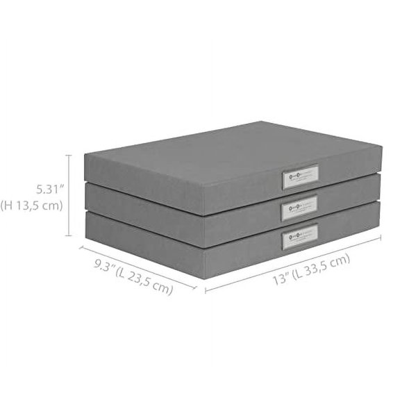 Bigso Sven Fiberboard Classic Hinged Document Box - File Organizer for Important Paperwork - Document Storage Box with Hinged Lid & Label Window - 1.8 in x 13.2 in x 9.3 in - 3 Pack - Dark Grey