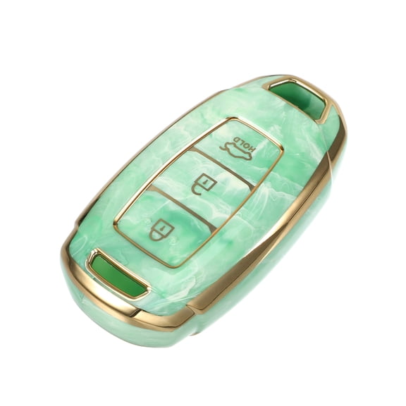 Unique Bargains Key Fob Cover Compatible for Hyundai Accent Tucson 3 Button Porcelain Pattern Soft TPU Green