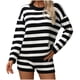 thumbnail image 2 of Conjunto de Ropa de Salón de las Mujeres de Punto a Rayas de Manga Larga Cuello Redondo Top + Pantalones, Tela Elástica Suave para el Hogar Y el Uso Diario, 2 of 6