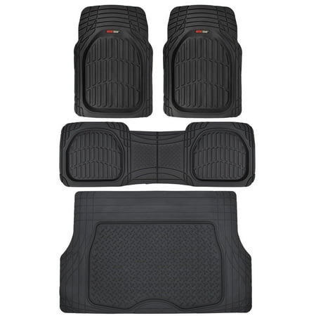 Motor Trend FlexTough Car Floor Mats with Cargo Trunk Mat 100 % Odorless, Real Heavy Duty Protection for Car SUV Truck & (Best Rated Truck Floor Mats)