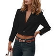 thumbnail image 2 of Cropped Blazers for Women 2025 Long Sleeve Notch Lapel Collar Button Business Casual Work Office Jacket, 2 of 5