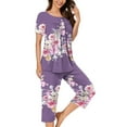 thumbnail image 2 of Tnhcen Women's Floral Print Henley Sleepwear Set - Button-Up Top Capri Pants with Side Pockets Stretchy Polyester-Spandex Loungewear (S-3XL), 2 of 5