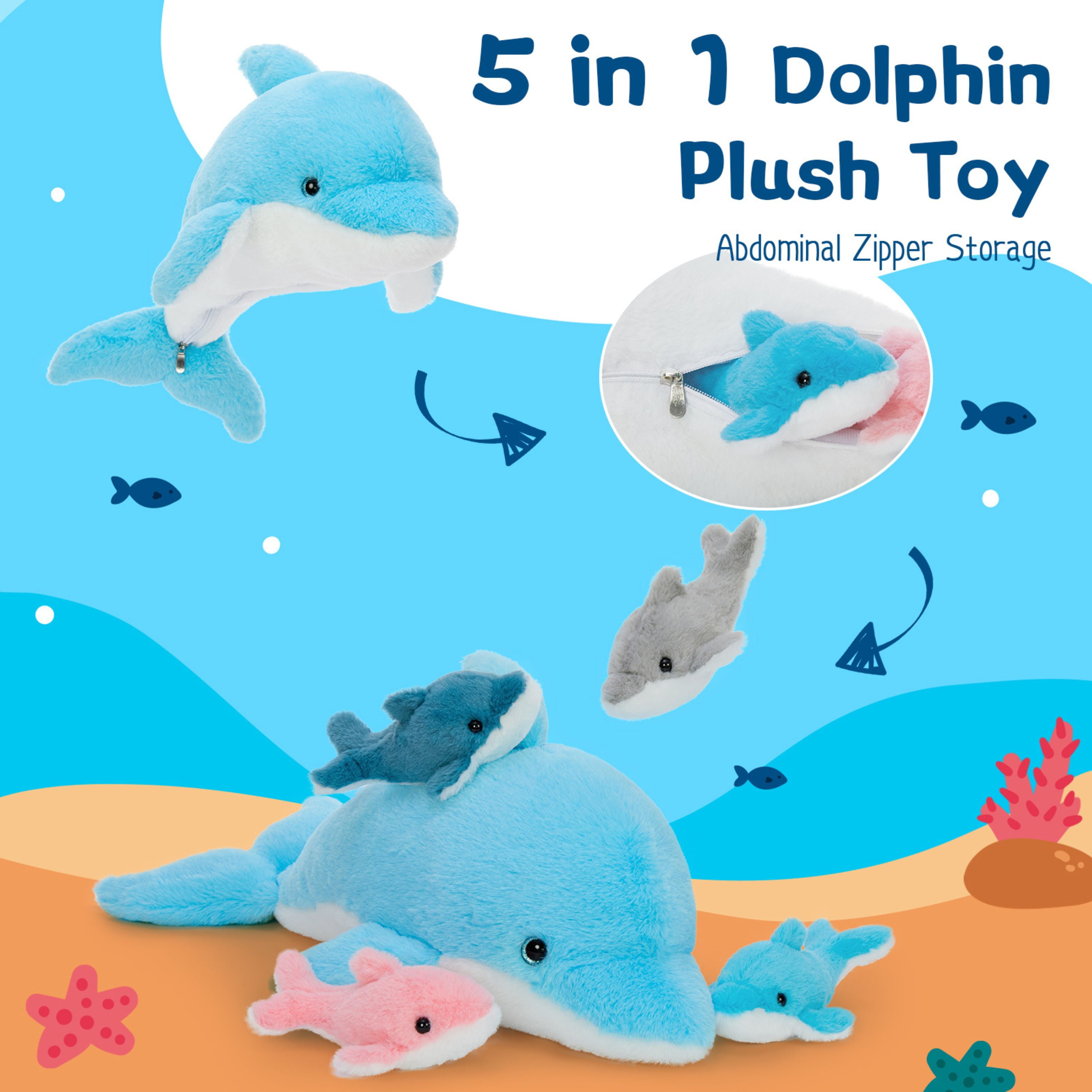 Tezituor 5Pcs Dolphin Stuffed Animal with 4 Babies 20.5'' Stuffed Dolphin Realistic Ocean Plush Toy