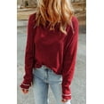 thumbnail image 1 of Women's Red Textured Round Neck Long Sleeve Top, 1 of 5