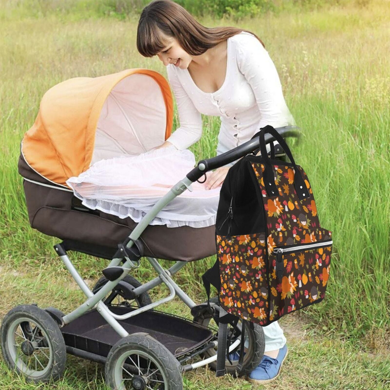 Fuzoiu Autumn Hedgehog and Fox Cute Print Diaper Bag Backpack,Baby Essentials Travel Tote,Multi function Waterproof Diaper Bag, Travel Essentials Baby Bag - Unisex