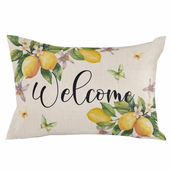 Yellow Lemon Throw Pillow Cover 12 x 20 Inch Decorative Pillow Cover Rustic Flower Butterfly Farmhouse Beige Lumbar Pillowcase Seasonal Rectangle Cushion Case for Couch Sofa Bed Living Room
