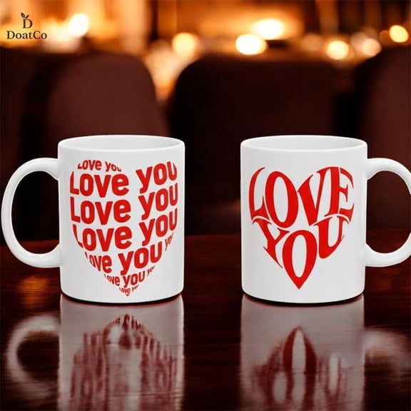 Love You Coffee Mug S1et, Romantic Heart Typography Mug, VaL1entine Annrsary Gift for Couples, Cute Love Quote Mug