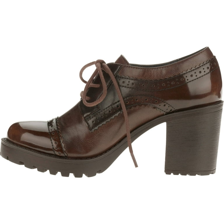MOMO Women s Chunky Heeled Lace Up Oxford Shoe Walmart