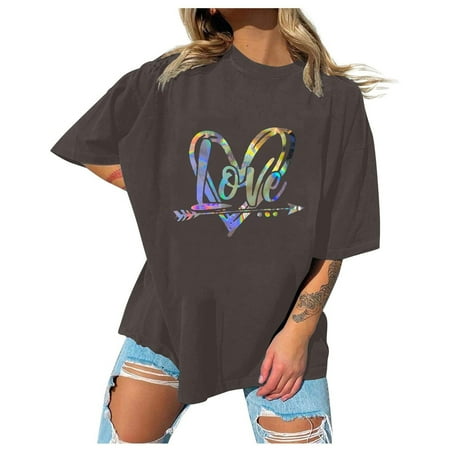 

Corset Top Maternity Shirts Womens Valentine s Day Print Round Neck Pullover Tops Casual Short Sleeve T-shirt Womens Tank Tops Black Crop Top Clearance Gray XL