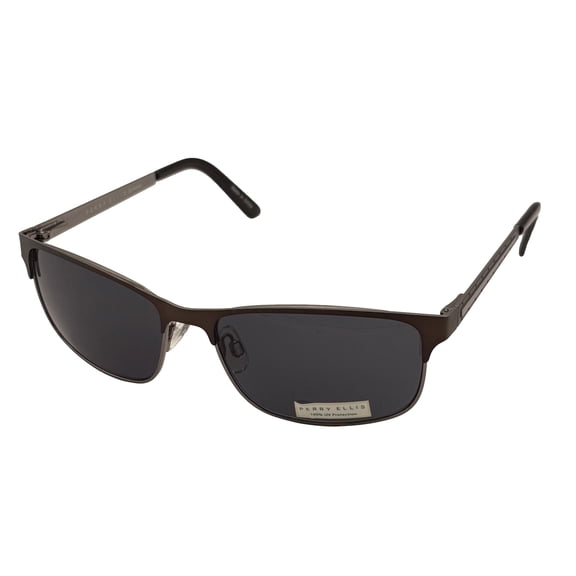 Perry Ellis Men's Metal Rectangle Solid Brown Lens Sunglasses, Light Brown