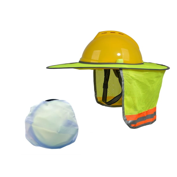 Hard Hat Sun Shield, Full Brim Mesh Neck SunShade with Visor for Hardhats, High Visibility and