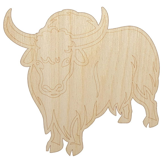 Domestic Yak Long Haired Cattle Wood Shape Unfinished Piece Cutout Craft DIY Projects - 4.70 Inch Size - 1/8 Inch Thick
