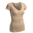 thumbnail image 2 of Essential Basic Women's Plain Short Sleeve V Neck T Shirts - 2Pk - Khaki, H Gray, 2XL, 2 of 3