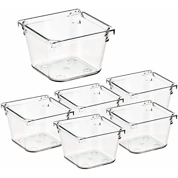 6 Pack Drawer Organizer - 3" X 3" Plastic Storage Bins, Acrylic Organizers with Non-Slip Pads Clear Desk Storage Tray for Makeup, Jewelries, Kitchen Utensils, Bathroom and Office