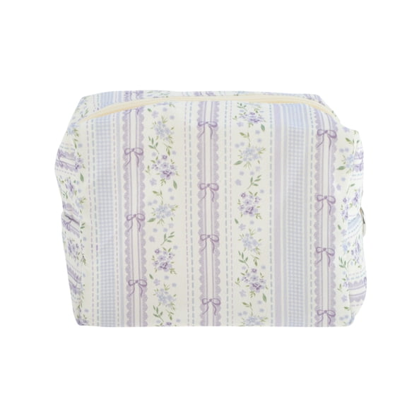 Unique Bargains 1 Pc Lightweight Bow Floral Pillow Bag Makeup Bag for Vacation Purple Canvas