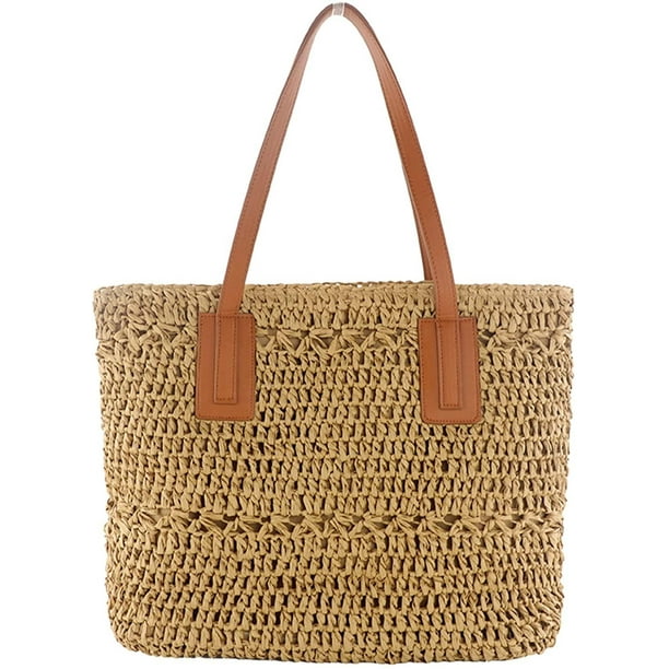 Straw Bag for Women Woven Beach Structured Tote Handmade Crochet