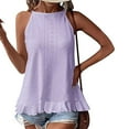 thumbnail image 3 of Mittory Womens Ruffle Asymmetrical Tank Tops Eyelet Embroidery Halter Shirts Summer Sleeveless Cute Going Out Blouses, 3 of 8