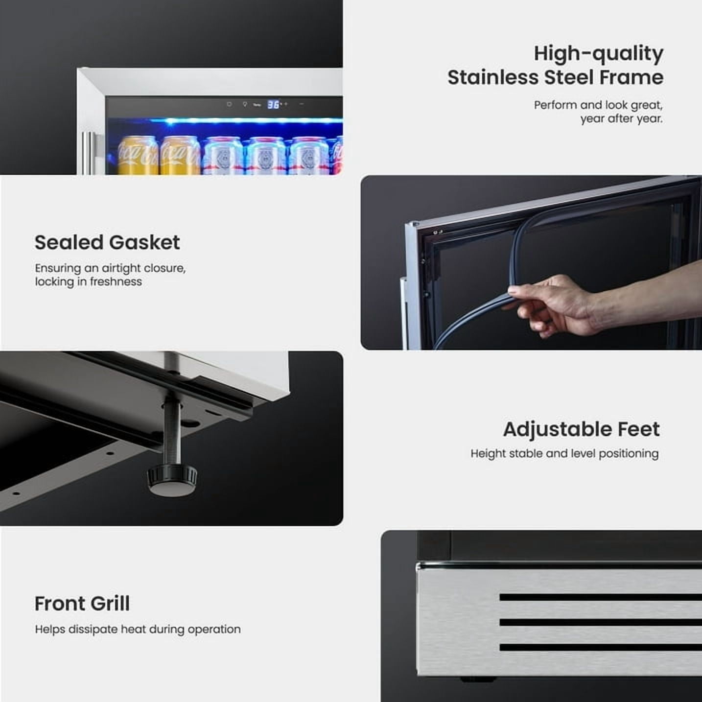 Yeego 180 Cans Beverage Refrigerator Cooler,24in Can Beverage Fridge with Double Layer Galss,Built-in or Freestanding for Beer Soda Water