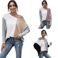 thumbnail image 4 of Moda mujer camiseta de empalme con cuello en V de manga larga casual suelta camisa de otoño superior Abanopi Gris/Extragrande, 4 of 7
