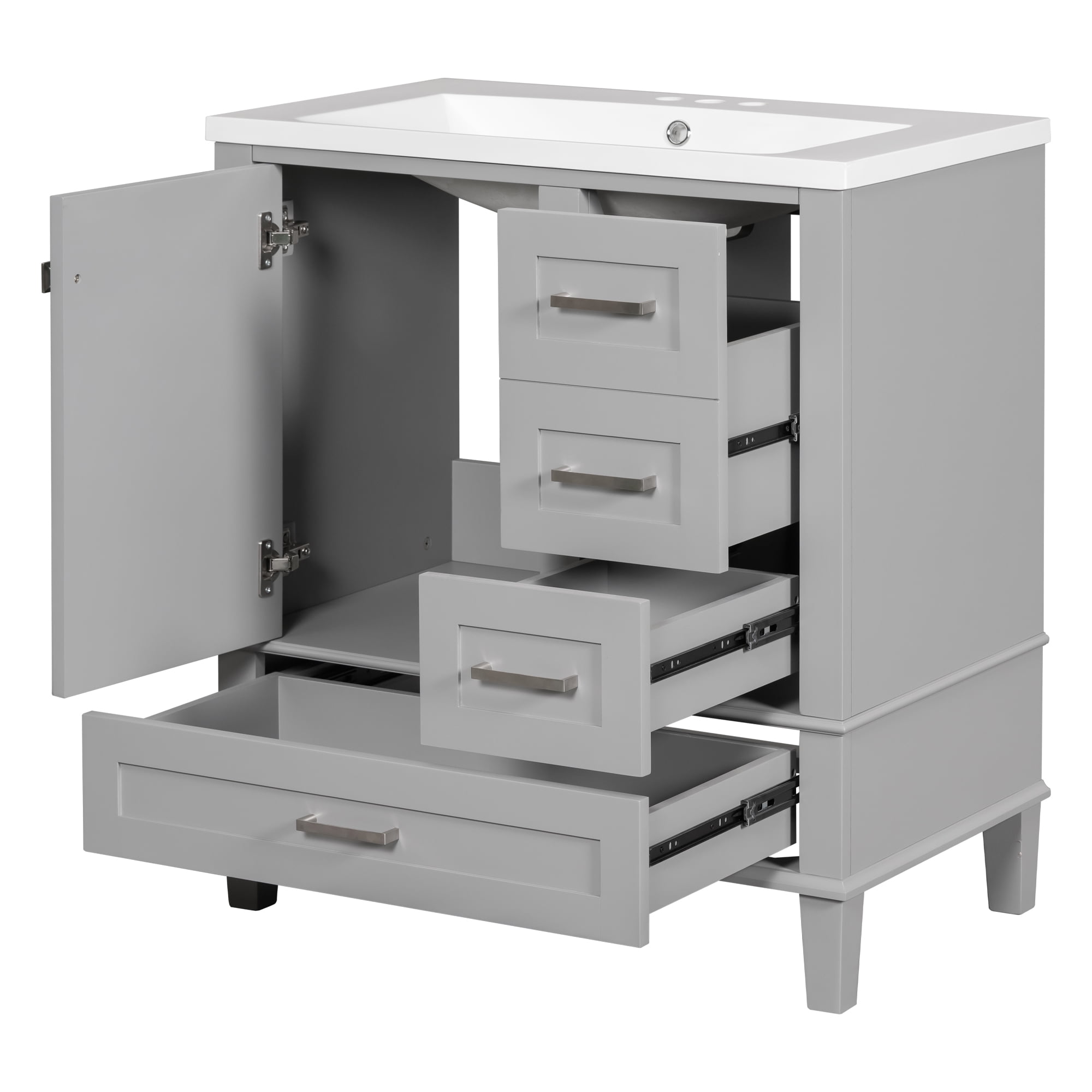 Harper & Bright Designs 30" Grey Bathroom Vanity Cabinet with Sink Combo Set, Bathroom Storage Cabinet with a Soft Closing Door and 3 Drawers, Solid Wood Frame