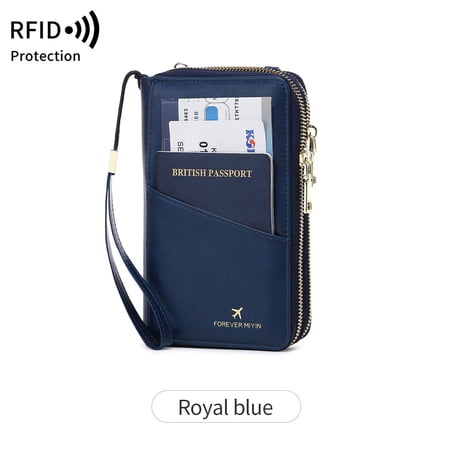 RFID multifunctional travel double-zipper passport bag, ticket storage document bag, crossbody long wallet for women