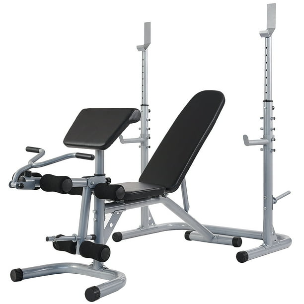 Everyday Essentials Multifunctional Workout Station Adjustable Olympic Workout Bench with Squat Rack, Leg Extension, Preacher Curl, and Weight Storage | Support up to 400 lbs.