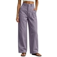 thumbnail image 2 of Women's High Waist Wide Leg Casual Pants Lightweight Loose Baggy Trousers with Pockets Vintage Stitch Design Workwear Pants Streetwear Purple, 2 of 7