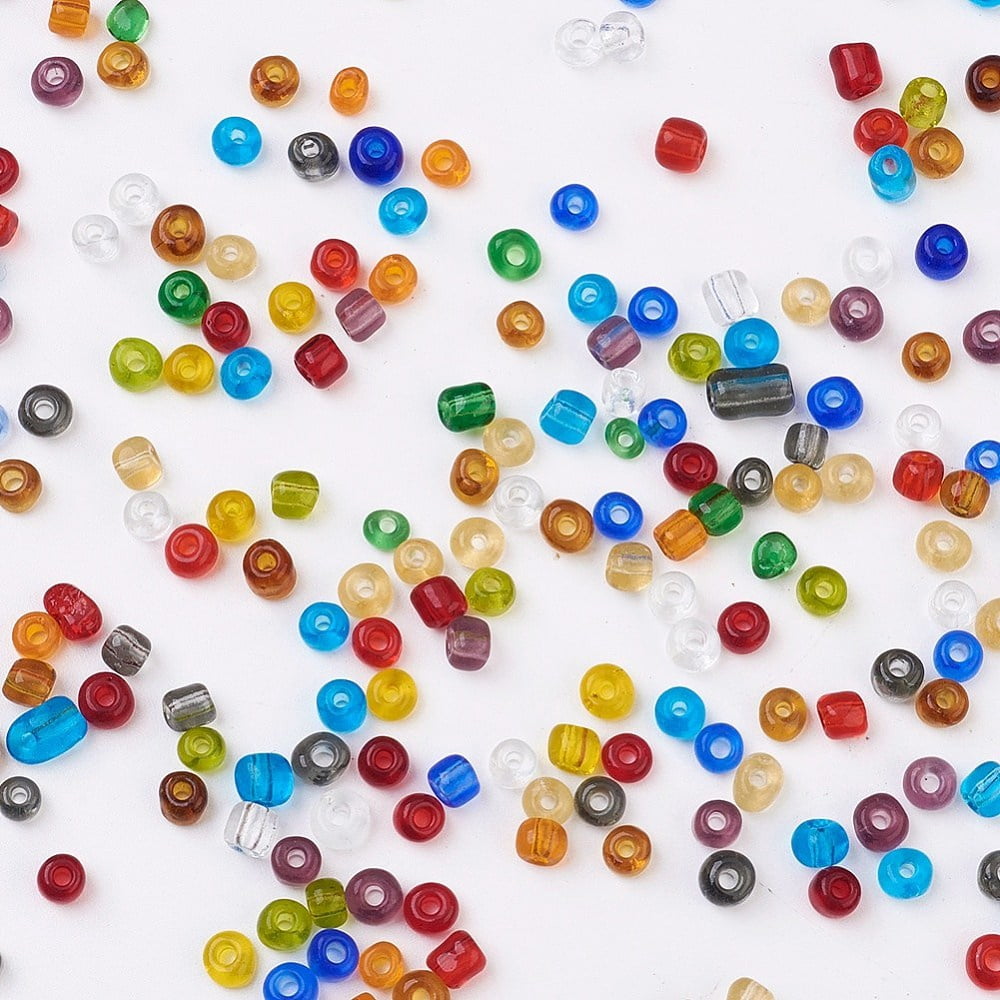 1Pound 6/0 Glass Seed Beads Transparent Round Mixed Color 3.5~4x2~5mm Hole: 1.2~1.5mm about 4500pcs/pound