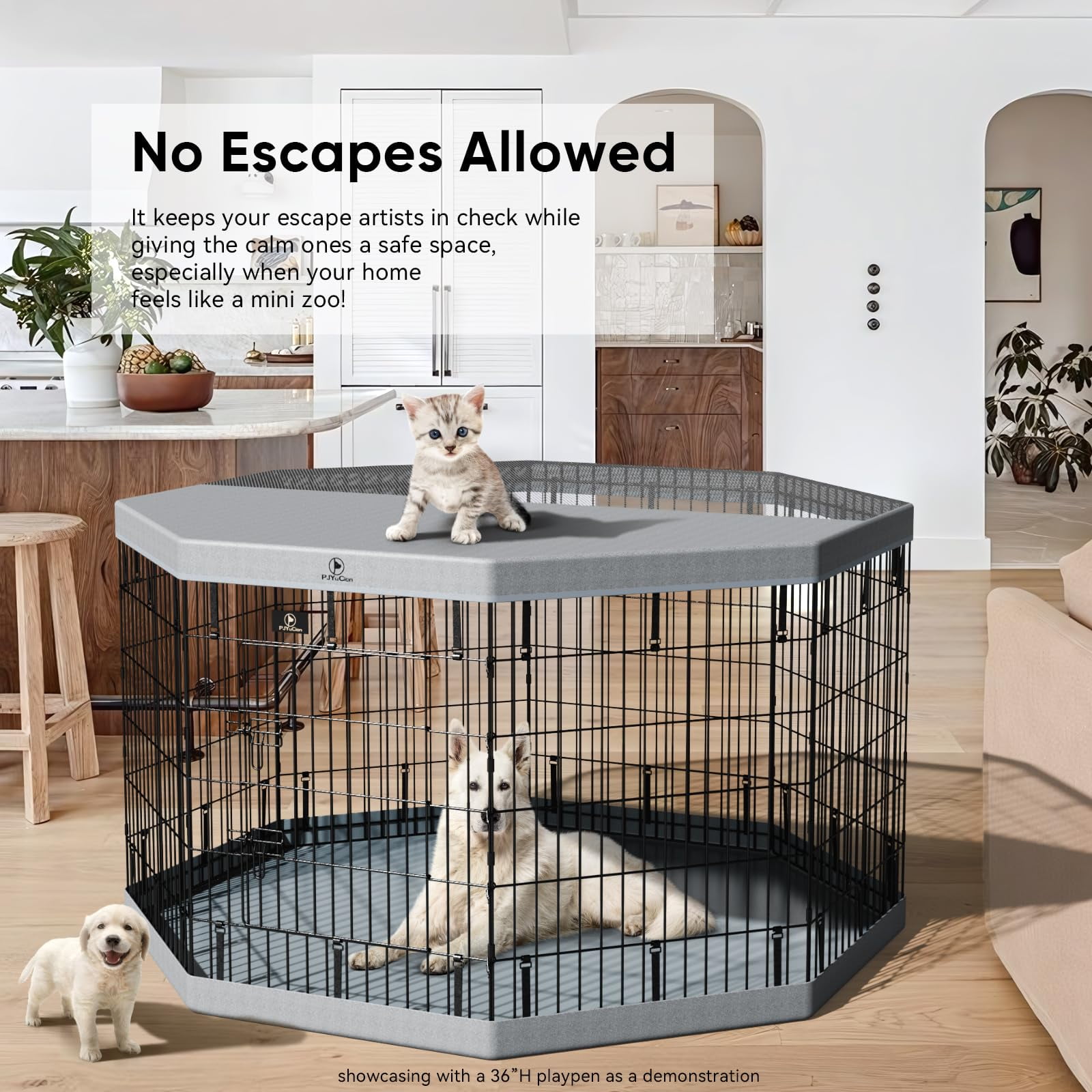 PJYuCien Puppy Playpenï¼Œ8 Panels 24â€ H Dog Playpen with Gery