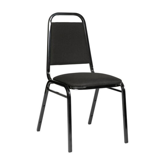 Trapezoidal Back Stacking Banquet Chair with Black Fabric Padded Seat and Black Metal Frame - Restaurant Banquet Metal Chair
