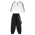 thumbnail image 4 of Alvivi Girls Hip Hop Jazz Street Dance Outfits Long Sleeve Crop Top Vest with Cargo Pants Set Ivory 14, 4 of 7