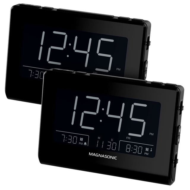 Magnasonic Radio-réveil avec Recharge USB pour Smartphones et Tablettes, Gradation Automatique, Alarme de Réveil Progressive Double, Batterie de Secours, Réglage Automatique de l'Heure, Grand Écran LED de 4,8 Pouces, FM (CR63) - 2 Pack