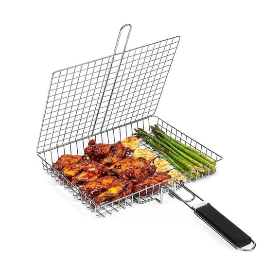 BBQ Folding-Handle Tongs Outdoor Multi-Functional Grill Rack for Fish, Meat, and Vegetables