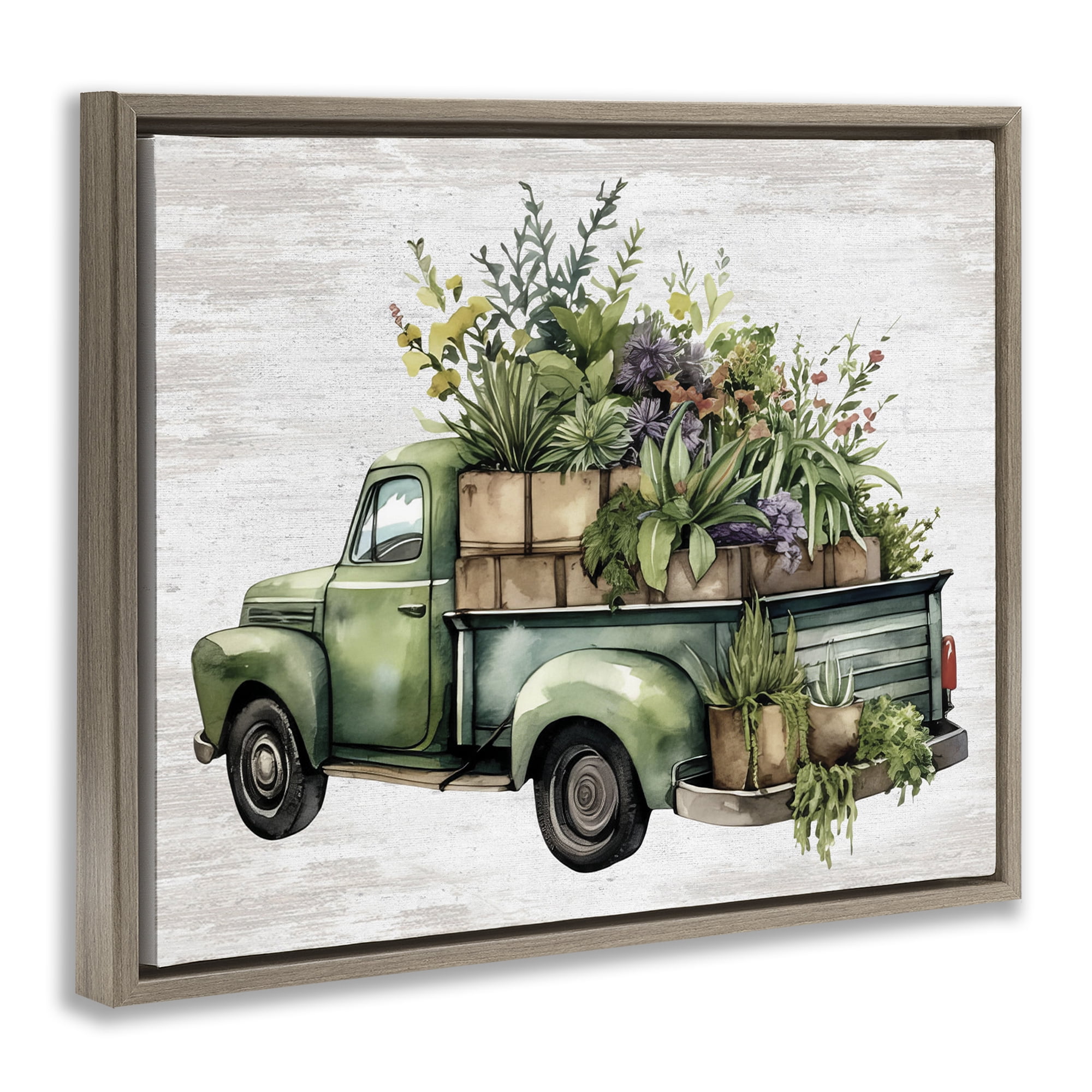 Stupell Industries Greenery Filled Truck Transportation Painting Brown Floater Framed Canvas Art Print Wall Art, 31 x 25