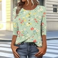 thumbnail image 4 of Fznquz Womens Tops Plus Size 3/4 Sleeve Trendy Floral Print T Shirts Button Work Green 2025 Women's Blouses, 4 of 7