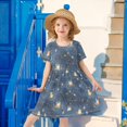 thumbnail image 6 of FORMRS Girls Short Sleeve Dress Summer Casual Round Neck A-line Beach Sundress, Sizes 2T-8T, Blue Firefly Pattern, 6 of 8