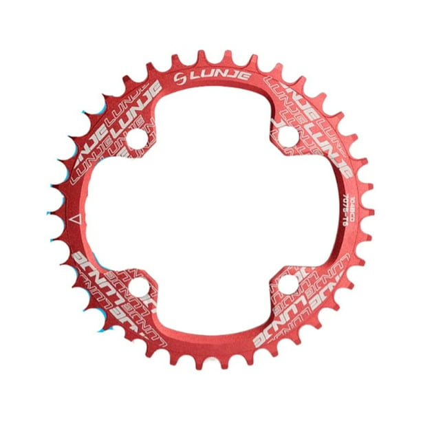 Eigraketly Platos anchos y estrechos redondos 36T CNC rueda de cadena de bicicleta de montaña 4 agujeros piezas de placa de anillo de Ciclismo Rojo 38T