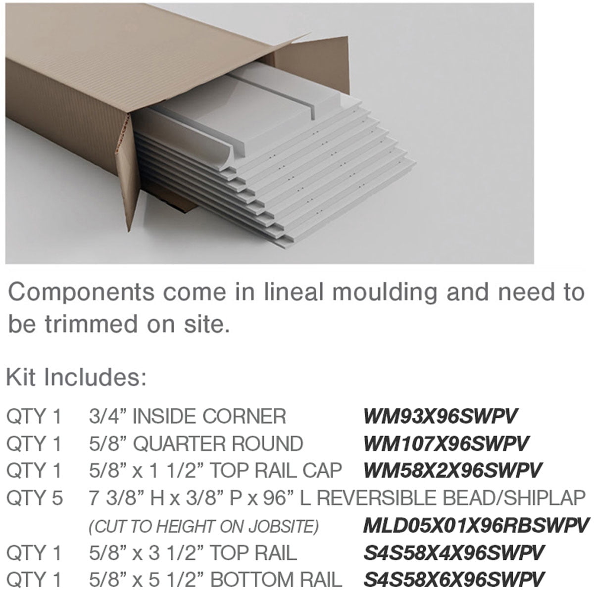 40" Height Deluxe Beadboard 8' Length PVC Wainscoting Kit, (for heights up to 41-5/8")