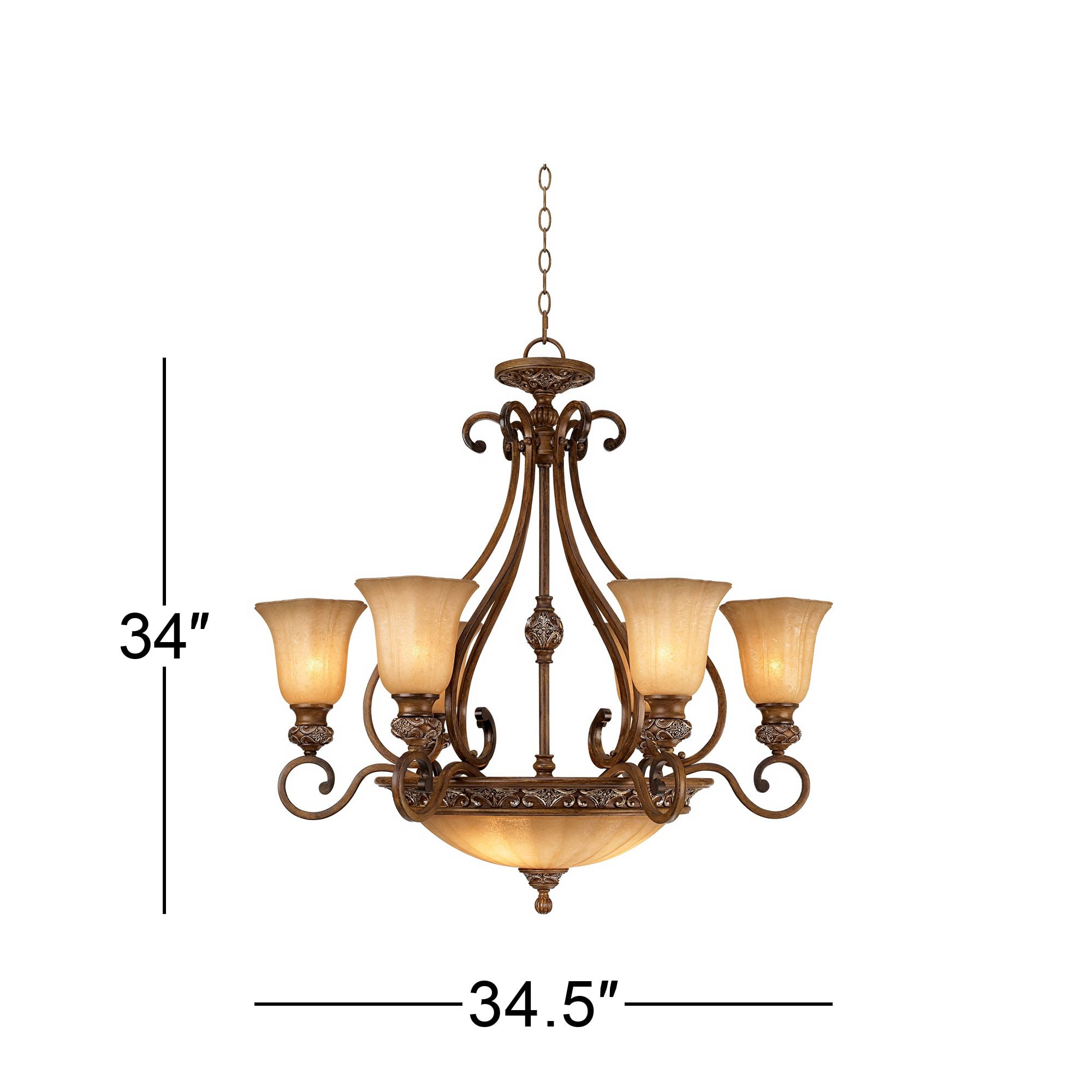 Kathy Ireland Sterling Estate Golden Bronze Chandelier 34 1/2" Wide Rustic Champagne Bowl Shade 9-Light Fixture for Dining Room House Kitchen Island
