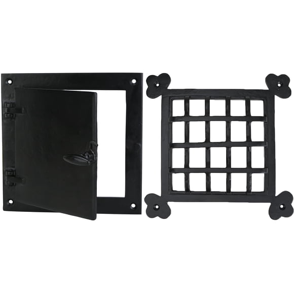 A29 Hardware Parrilla/rejilla para puerta Speakeasy de hierro fundido de 8 1/2 x 8 1/2 pulgadas con puerta de visualización, acabado en polvo negro, tamaño grande