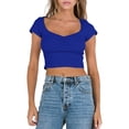 thumbnail image 1 of Arvbitana Women's Summer Basic Ribbed Crop Tops Short Sleeve V Neck Slim  Tank Camisole Solid Color Ruched Fitted Bustier Blouses for Daily Life, 1 of 9