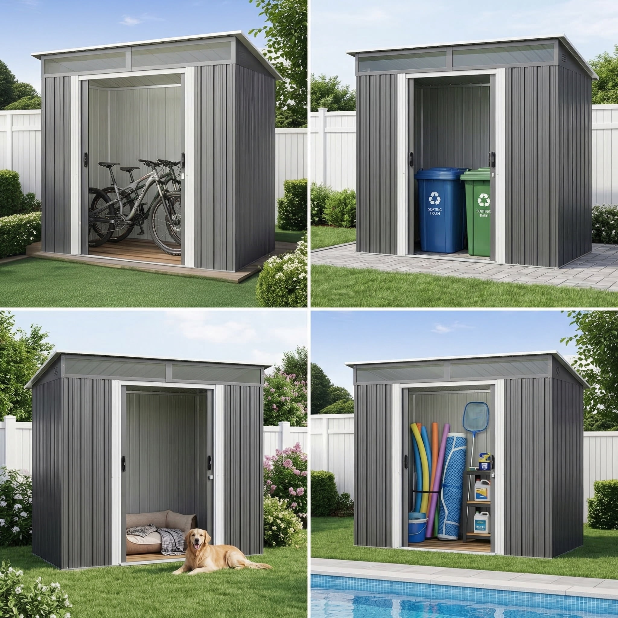 Lofka 6x4 ft Outdoor Storage Shed, Galvanized Steel Garden Tool Shed with Lockable Door, Waterproof Metal Shed for Backyard, Bike, Dark Grey