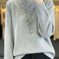 thumbnail image 5 of Wyobmus Womens Woolen Sweater Casual Round Neck Button Solid Color Loose Base Cable Knitted Sweater Tops A-Gray, 5 of 6