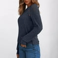 thumbnail image 3 of Trendy Tops for Women with Buttons Ribbed Knit Sweater Hollow-Out Lace Raglan Long Sleeve Crewneck Plain Pullover (M, Navy), 3 of 6