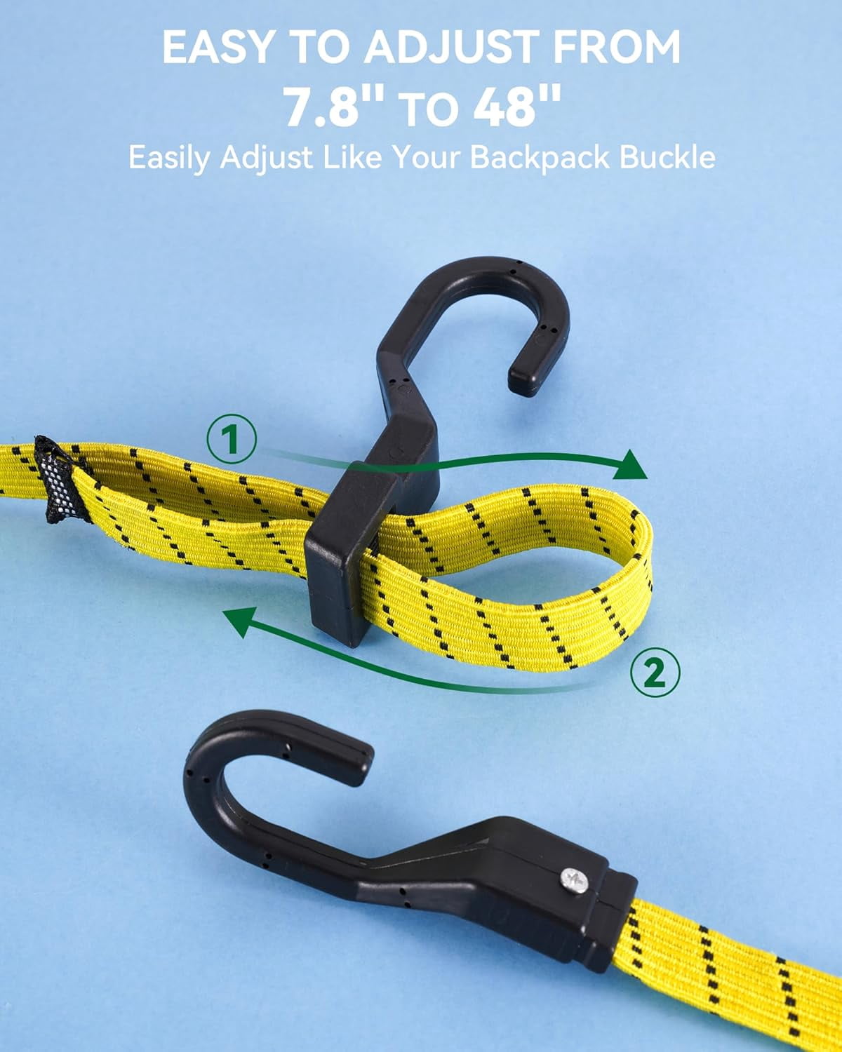 6 Pcs 48 Inch Flat Adjustable Bungee Cords with Hooks 3X Faster to Adjust The Length Lucky Straps Black/Yellow Heavy Duty for Cargo Bike Cart Tent Truck Camping Outdoor etc